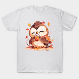 Autumn Owl with Pumpkin Drink T-Shirt